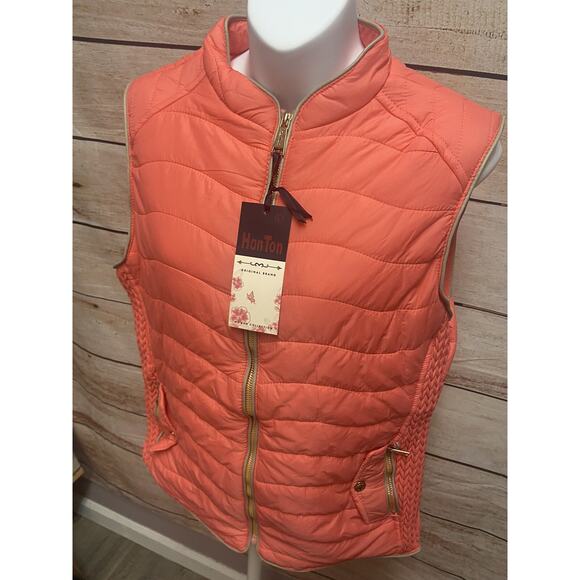 Han Ton Vest Womens Size Large Orange Hiking Puffer Sleeveless New Full Zip - Picture 10 of 12